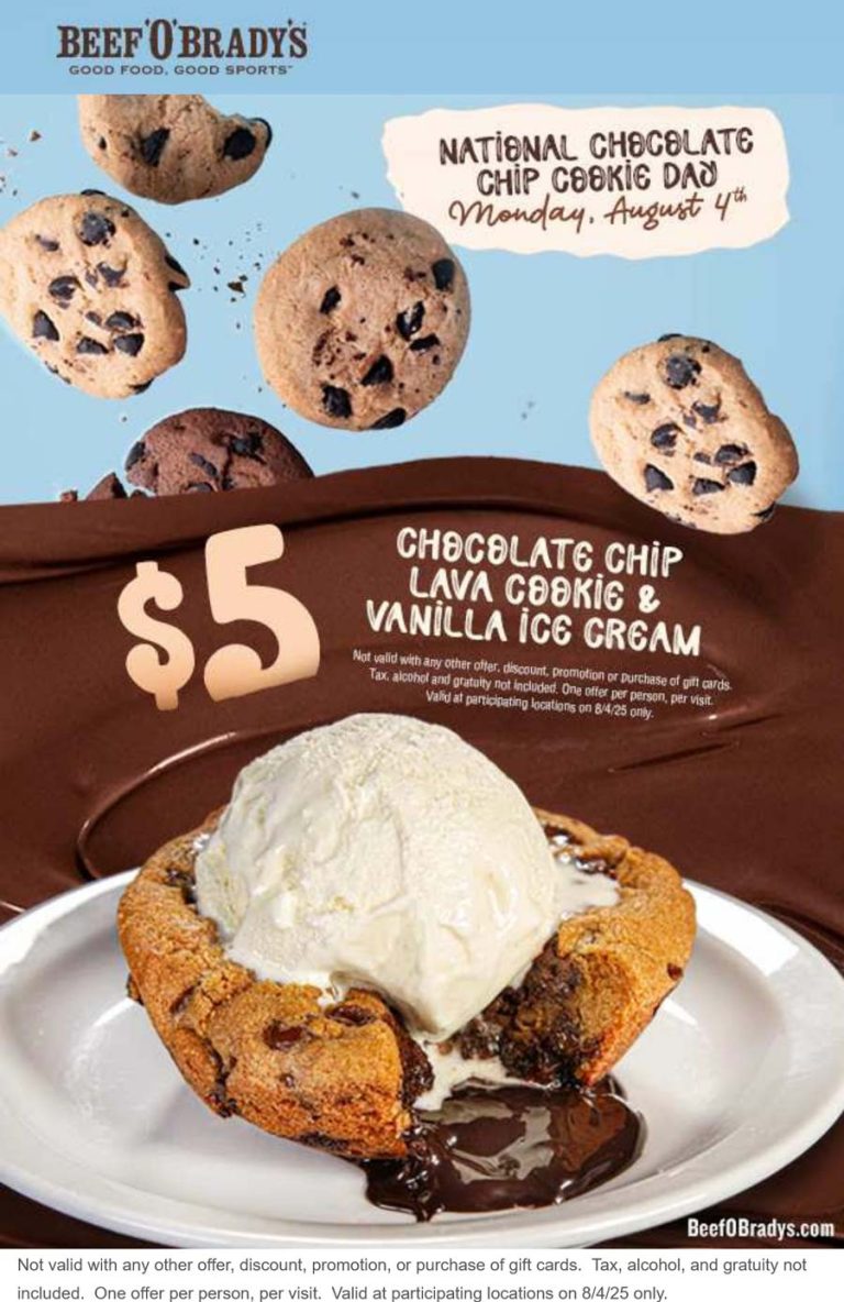 Chocolate chip lava cookie & ice cream = $5 today at Beef OBradys