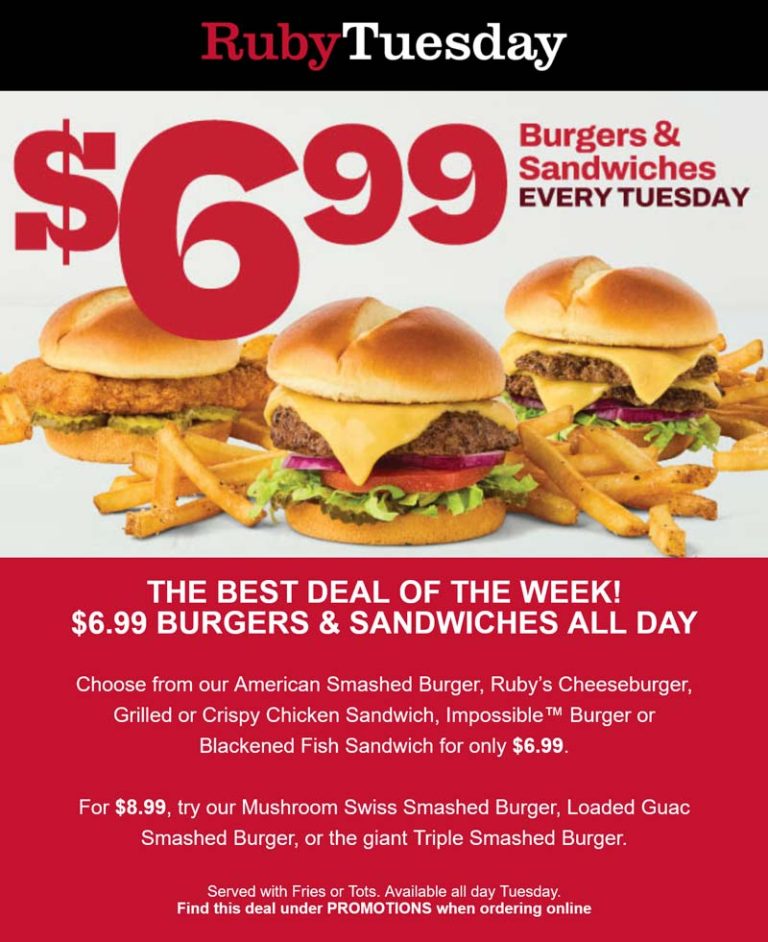 Cheeseburger or sandwich + fries = $7 today at Ruby Tuesday