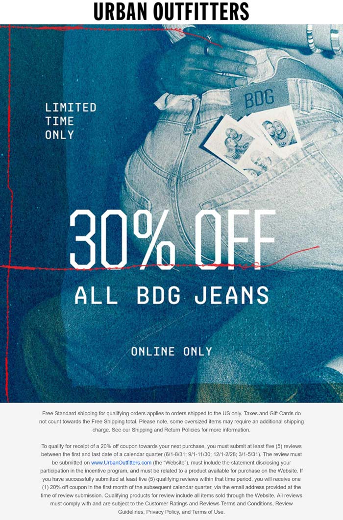 30% off BDG jeans online at Urban Outfitters