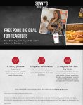 Free pork big deal meal for teachers the 18-20th at Sonnys BBQ #sonnysbbq