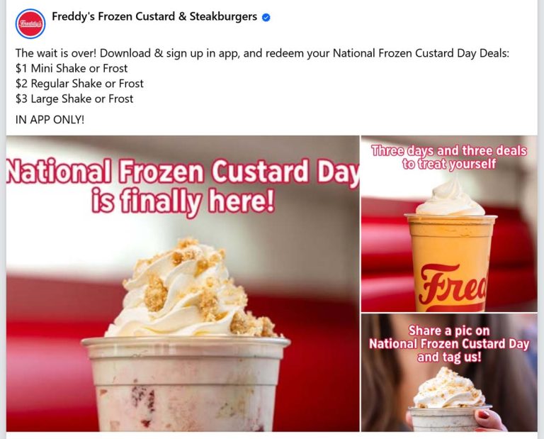 $1 mini shakes via mobile at Freddys Frozen Custard & Steakburgers restaurants