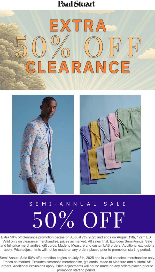 Extra 50% off clearance today at Paul Stuart