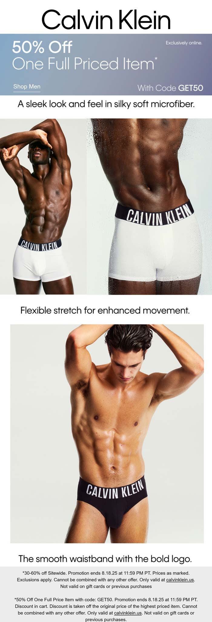 50% off a single item online at Calvin Klein via promo code GET50