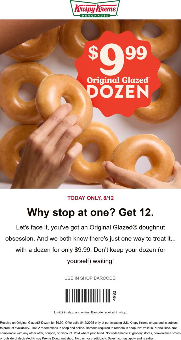 $10 dozen glazed doughnuts today at Krispy Kreme