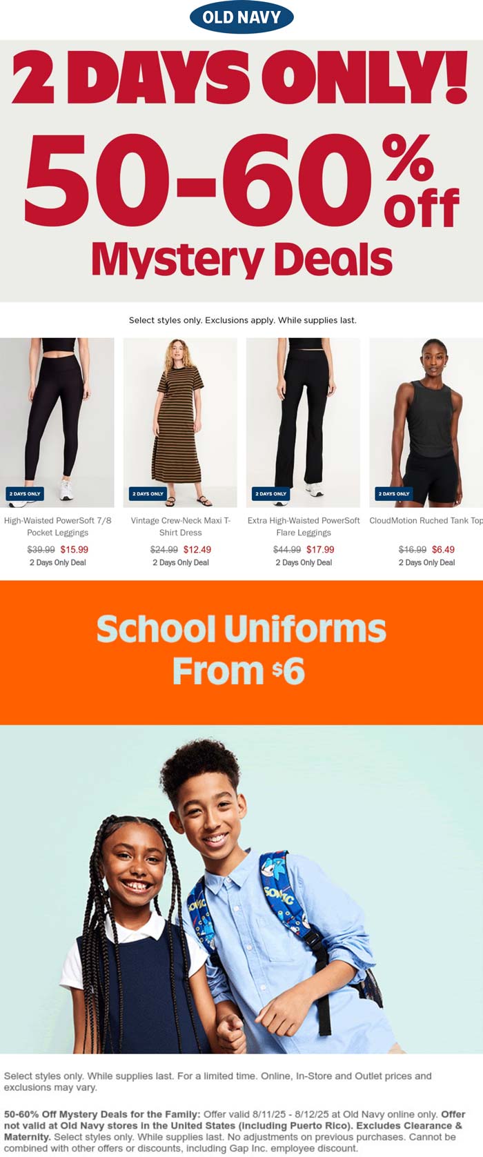 $6 school uniforms & more online today at Old Navy