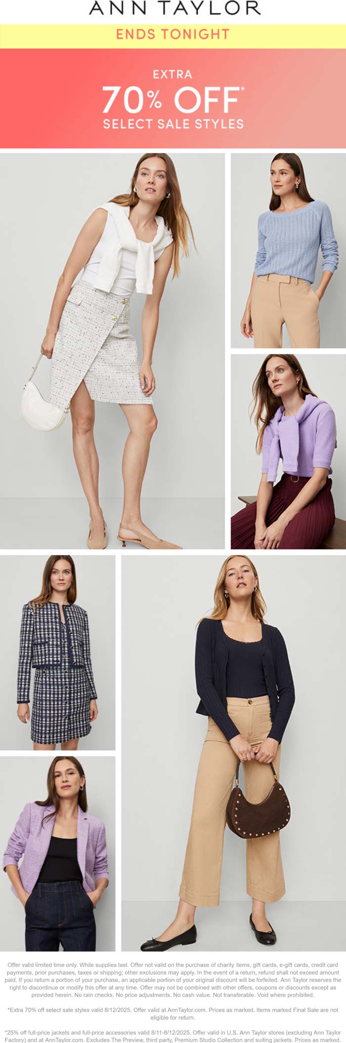 Extra 70% off sale styles online today at Ann Taylor