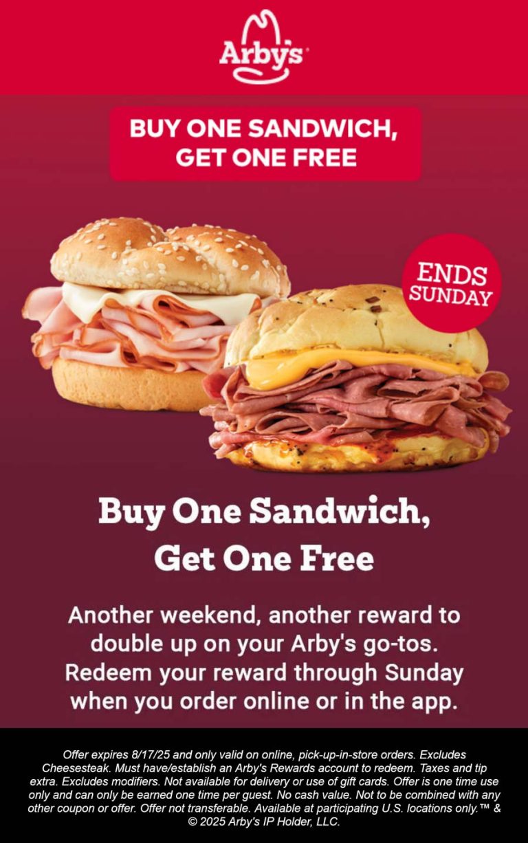 Second sandwich free online at Arbys