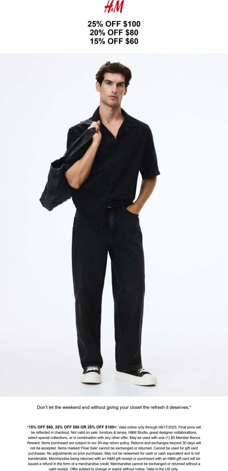 H&M coupon: 15-25% off $60+ online today at H&M
