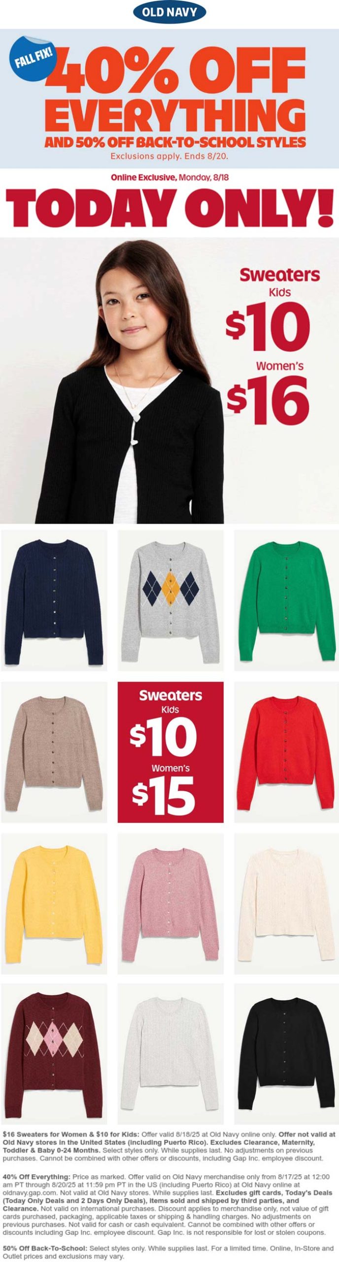 40% off everything online at Old Navy