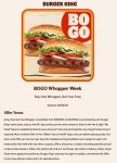 Second whopper sandwich free at Burger King #burgerking