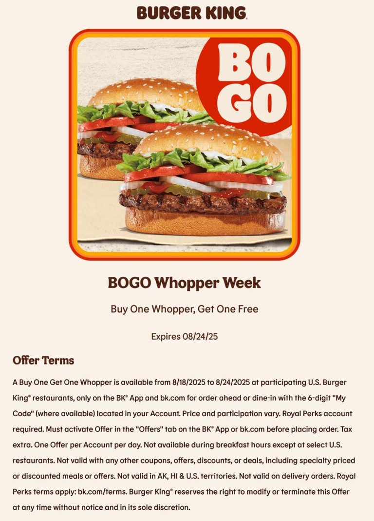 Second whopper sandwich free at Burger King
