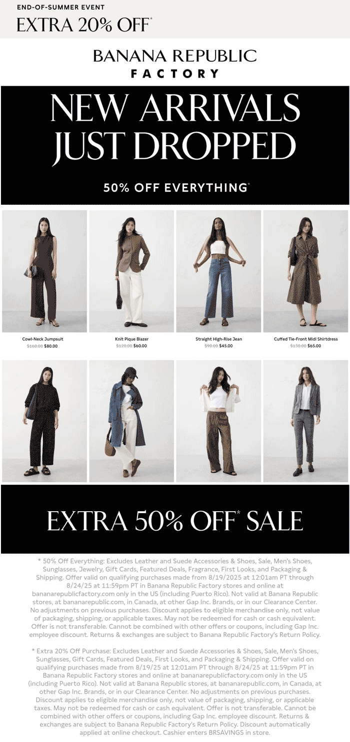 70% off everything & more at Banana Republic Factory, ditto online