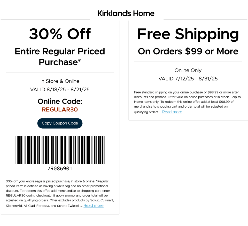 30 50% off everything at Kirklands #kirklands The Coupons App®
