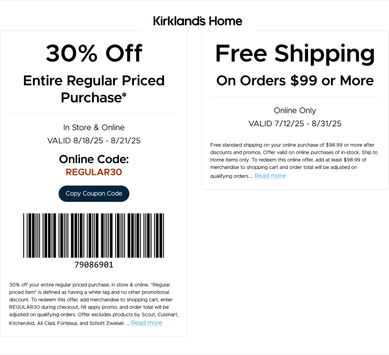 30% off at Kirklands, or online via promo code REGULAR30