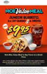 Burrito + drink + queso = $10 at Moes Southwest Grill #moessouthwestgrill