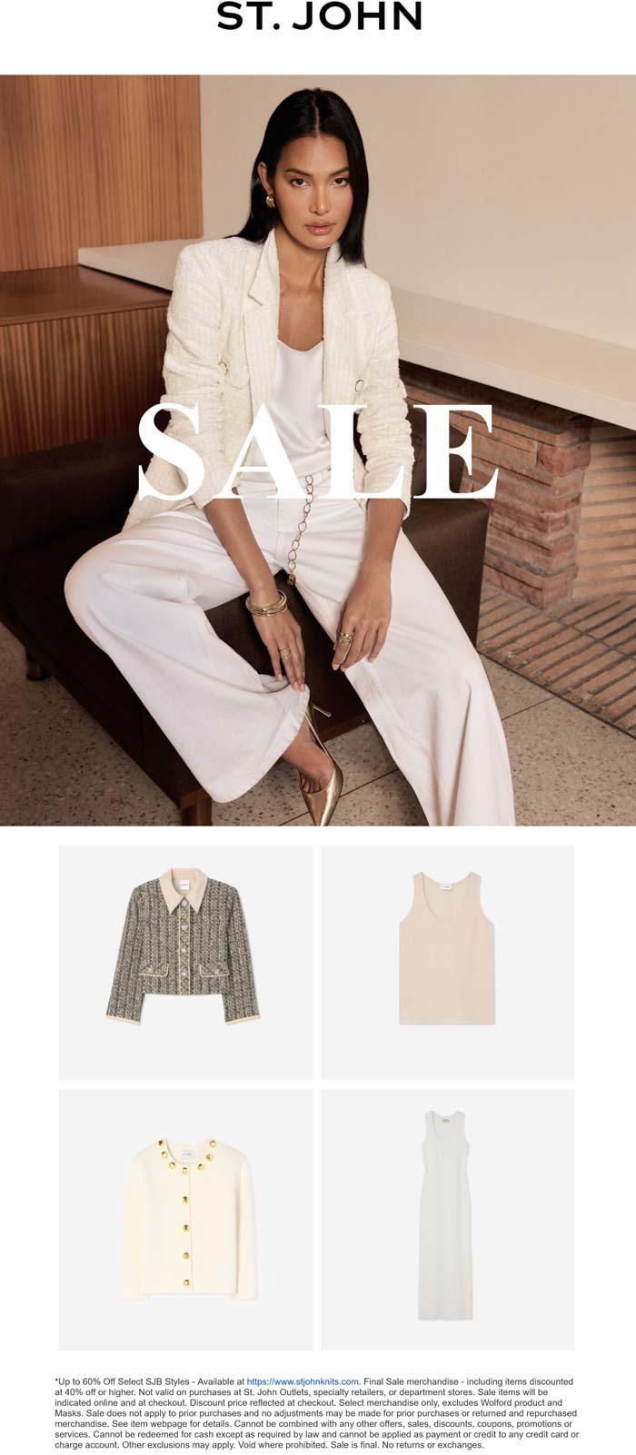 60% off sale items at St. John
