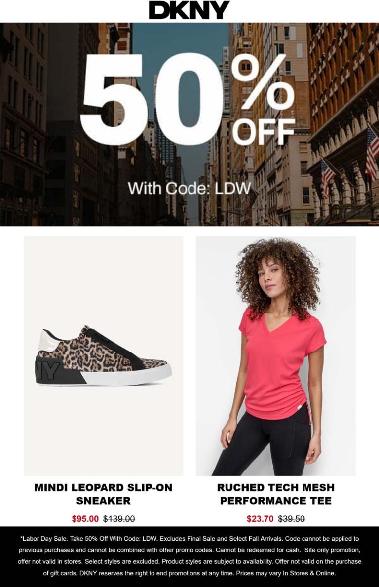 50% off at DKNY via promo code LDW