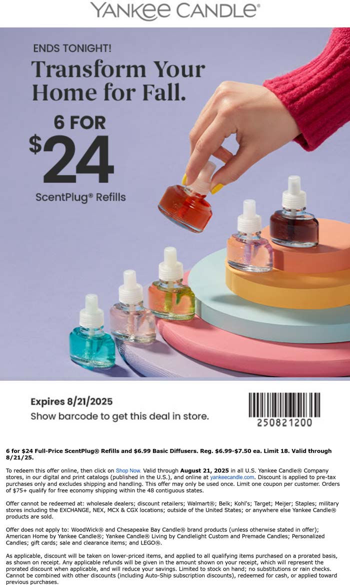 $4 scentplug refills today at Yankee Candle