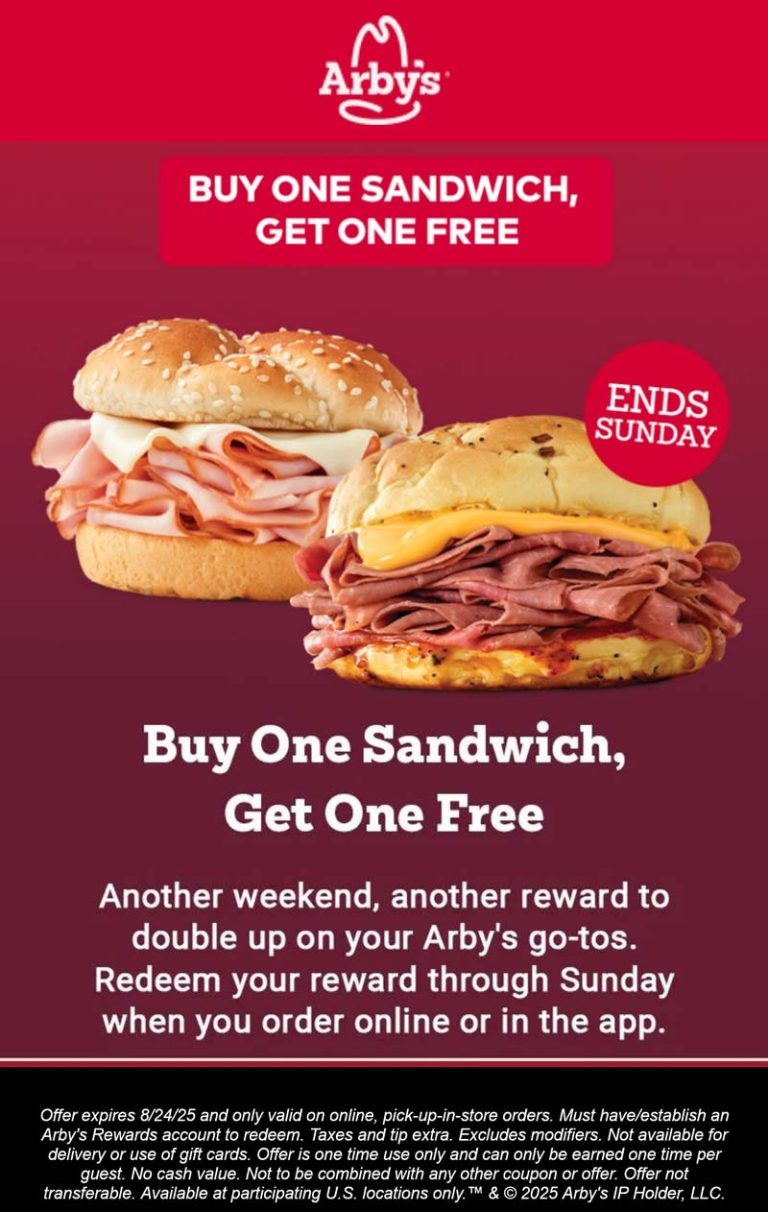 Second sandwich free via login at Arbys