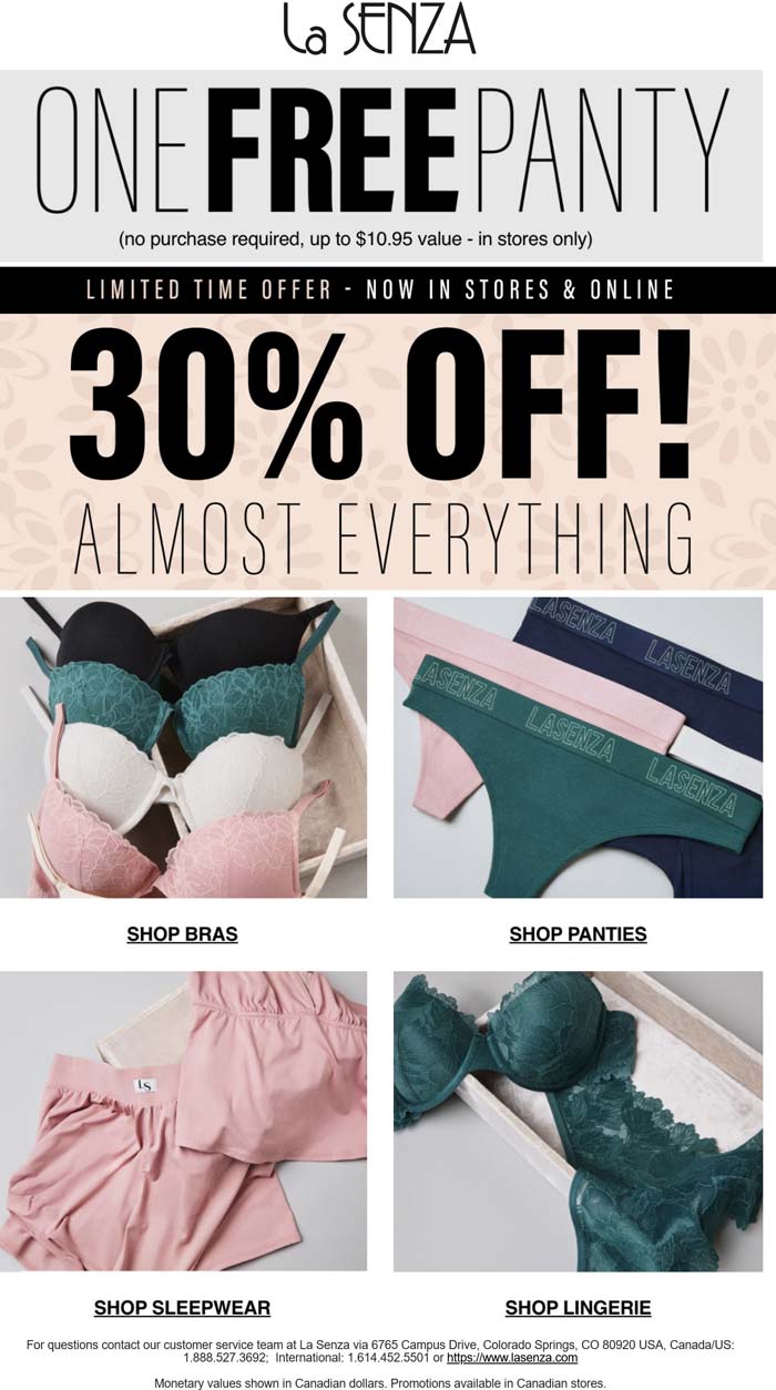 Free $11 panty & more at La Senza, no purchase necessary