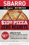 Large cheese or pepperoni = $11 at Sbarro pizza via promo code 1099DEAL #sbarro