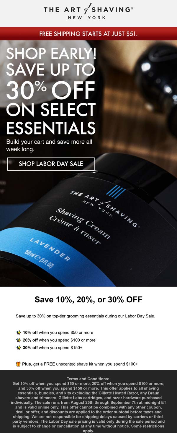 10-30% off $50+ at The Art of Shaving