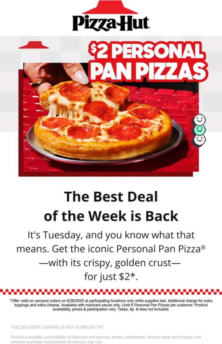 $2 personal pan pizzas today at Pizza Hut