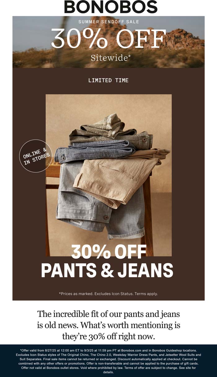 30% off everything at Bonobos