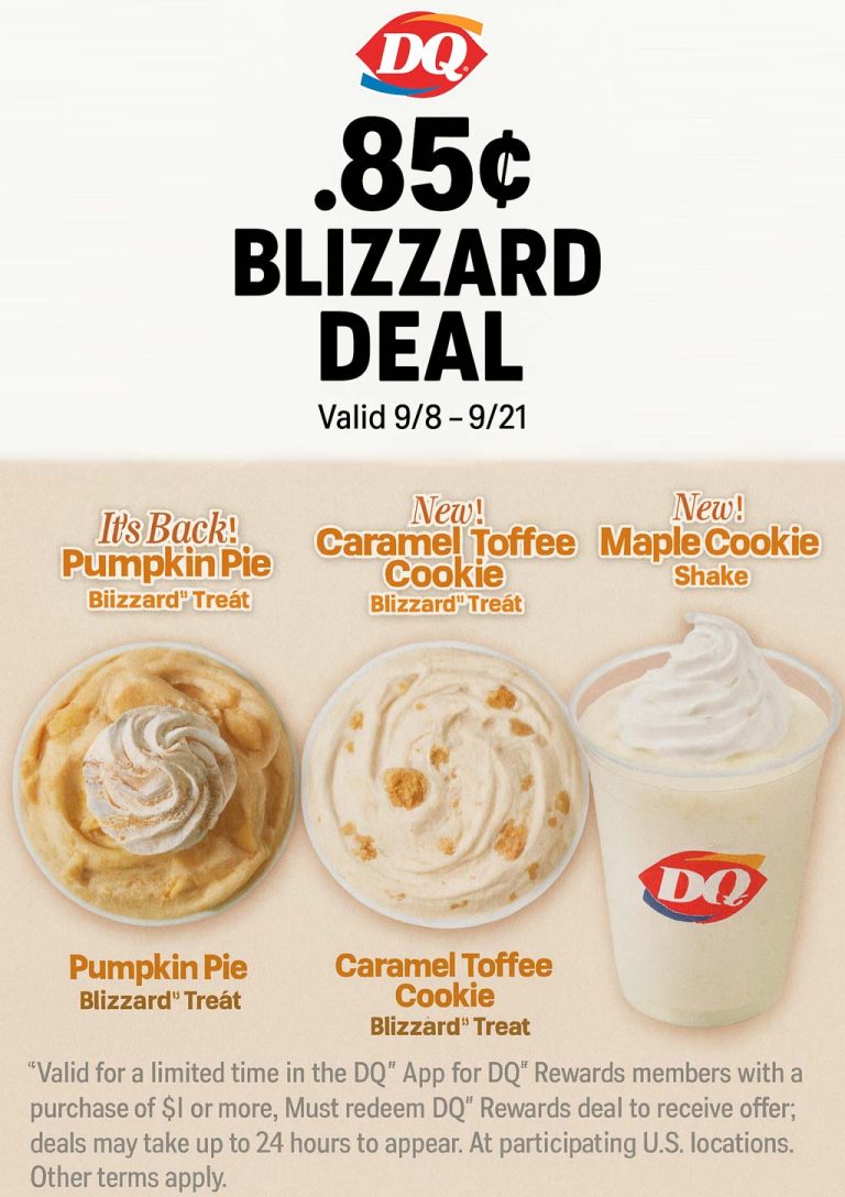 .85 cent blizzard ice cream on $1 daily at Dairy Queen