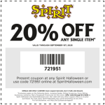 20% off a single item at Spirit Halloween, or online via promo code 721951 #spirithalloween