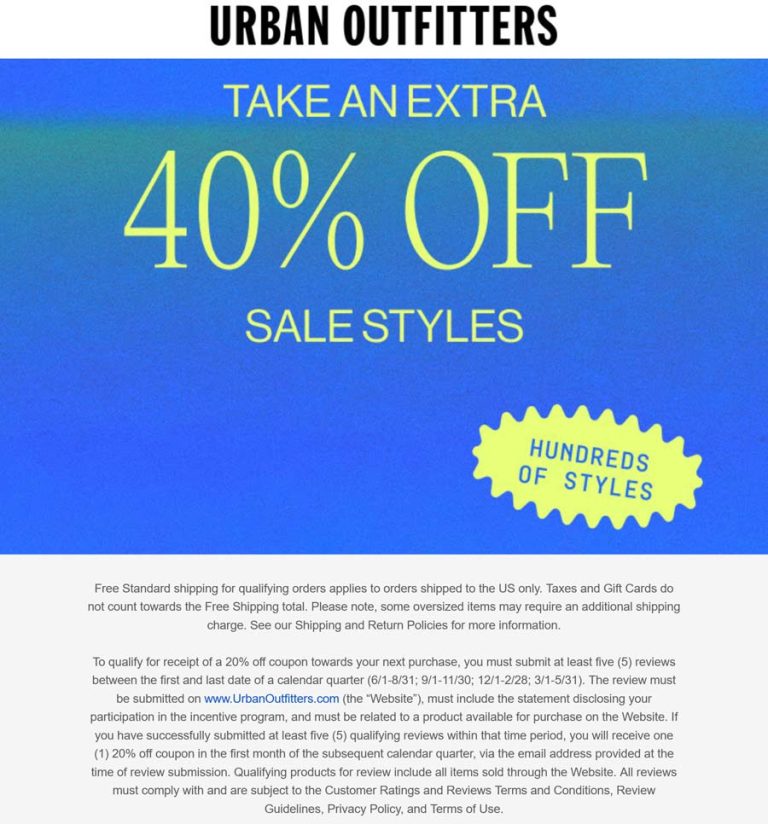 Extra 40% off sale styles today at Urban Outfitters