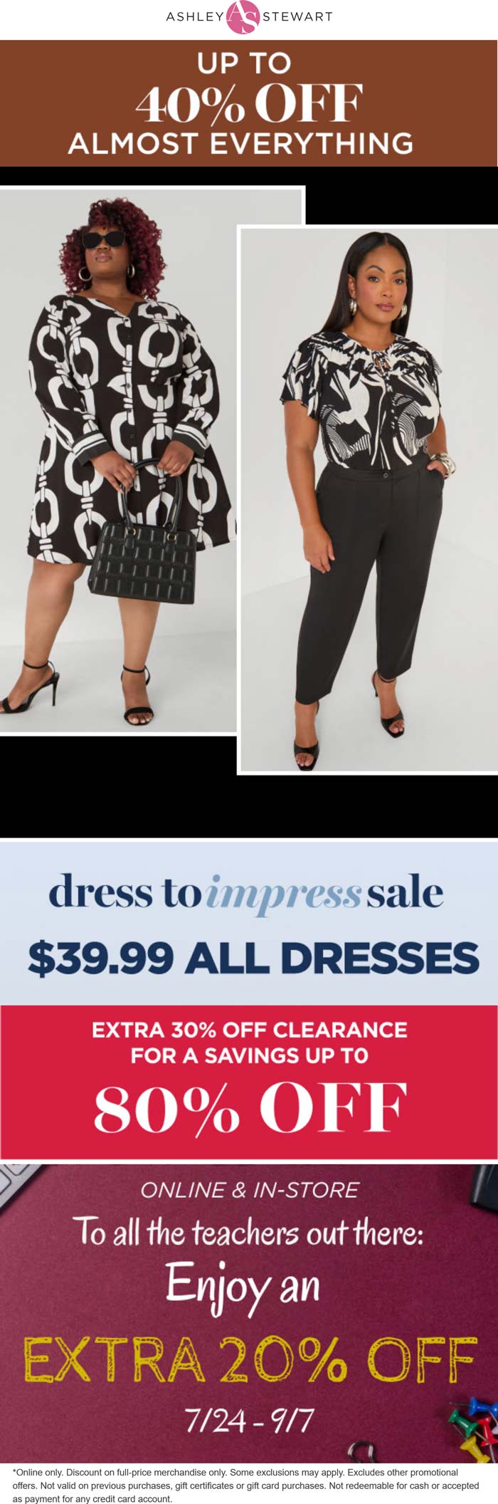 20-40% off everything & more online at Ashley Stewart