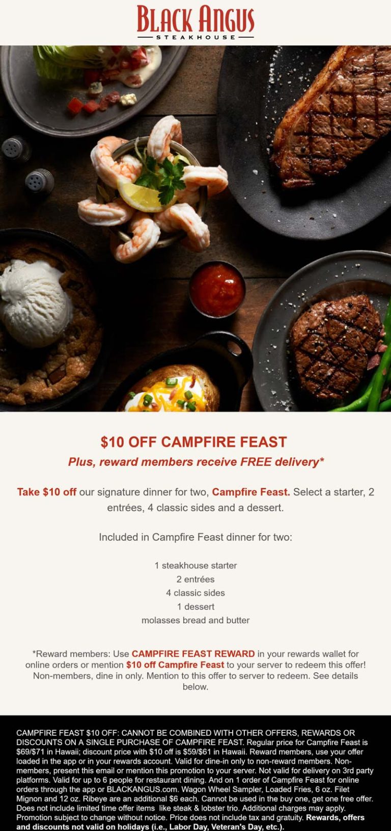 $10 off campfire feast meal at Black Angus steakhouse