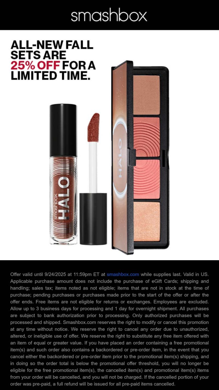 25% off fall sets at Smashbox cosmetics