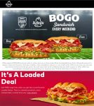 Second sandwich free weekends + free large fries with your loaded Italian at Arbys #arbys