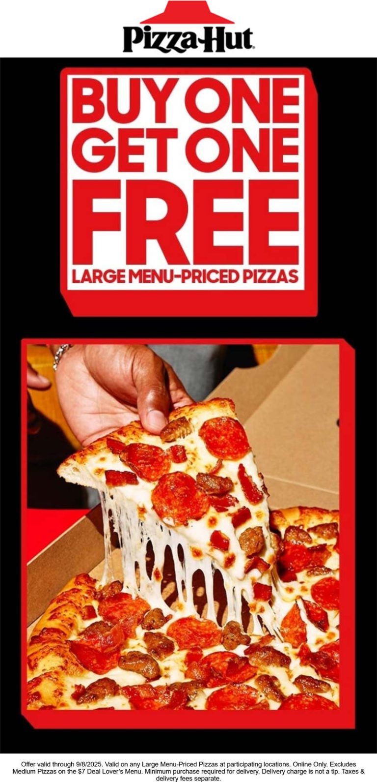 Second large pizza free online at Pizza Hut via promo code MYBOGO