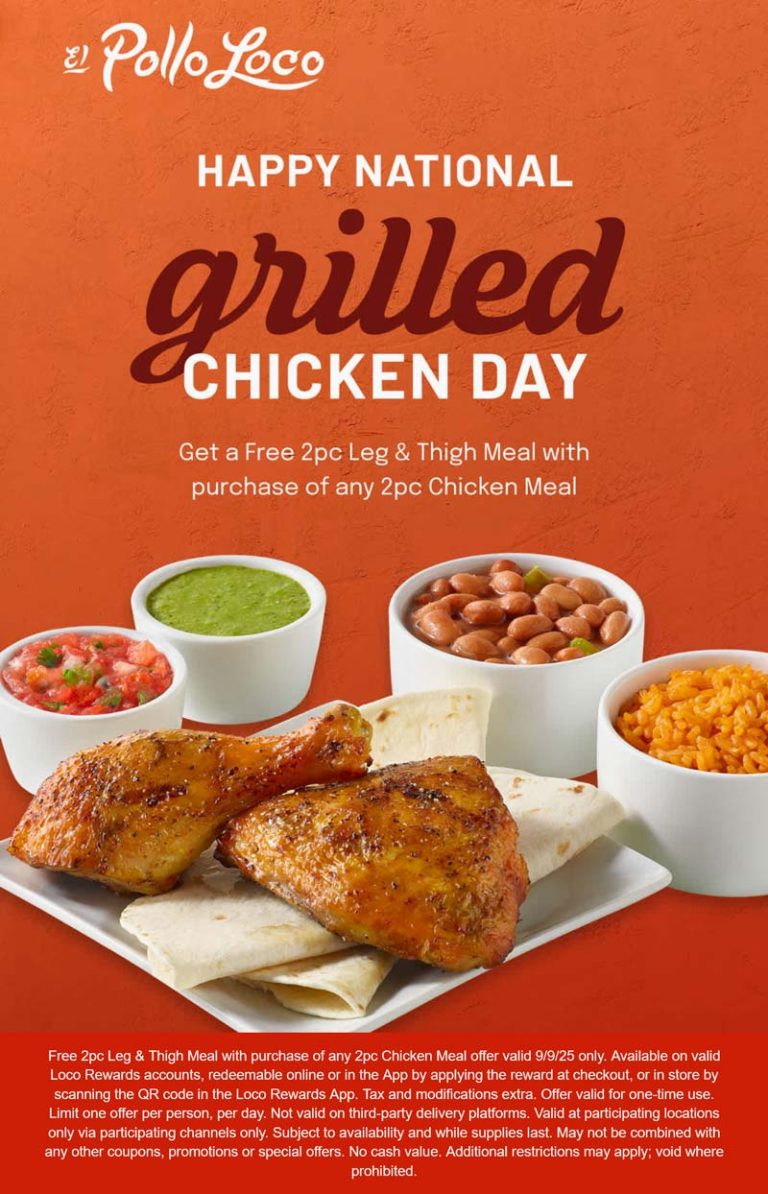 Second 2pc chicken meal free today at El Pollo Loco