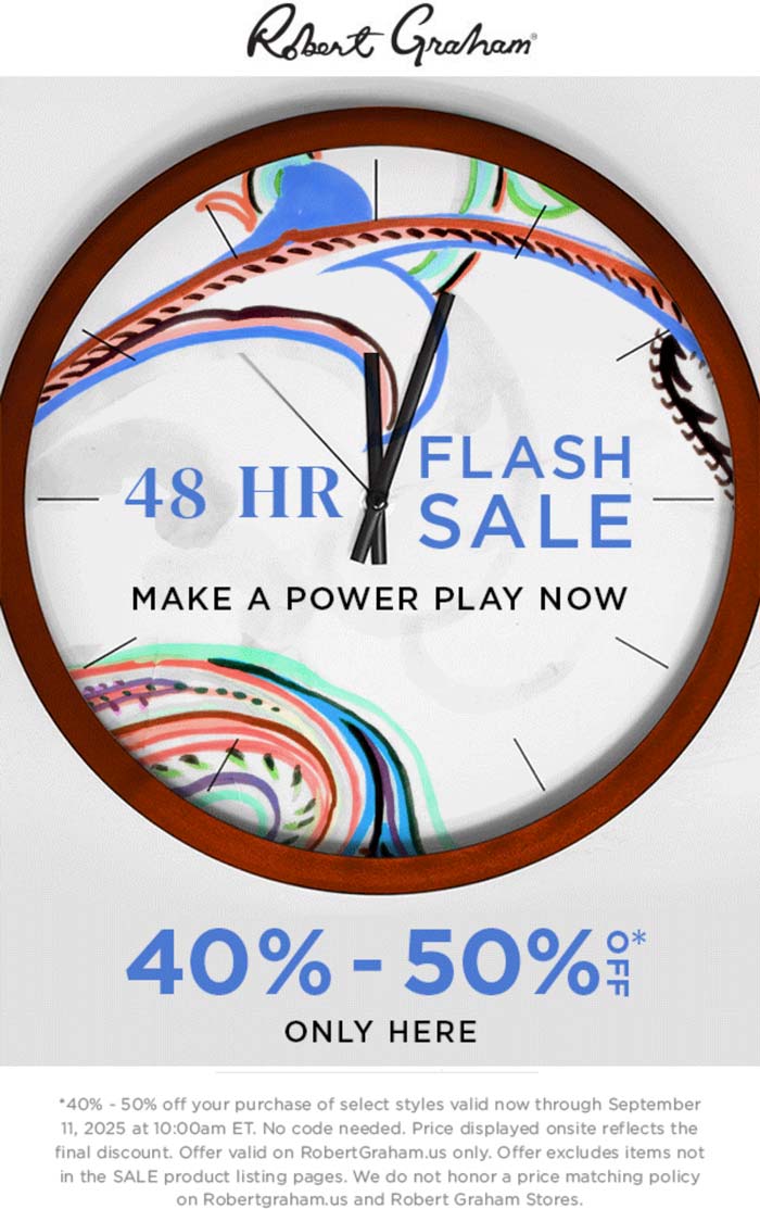 40-50% off online at Robert Graham