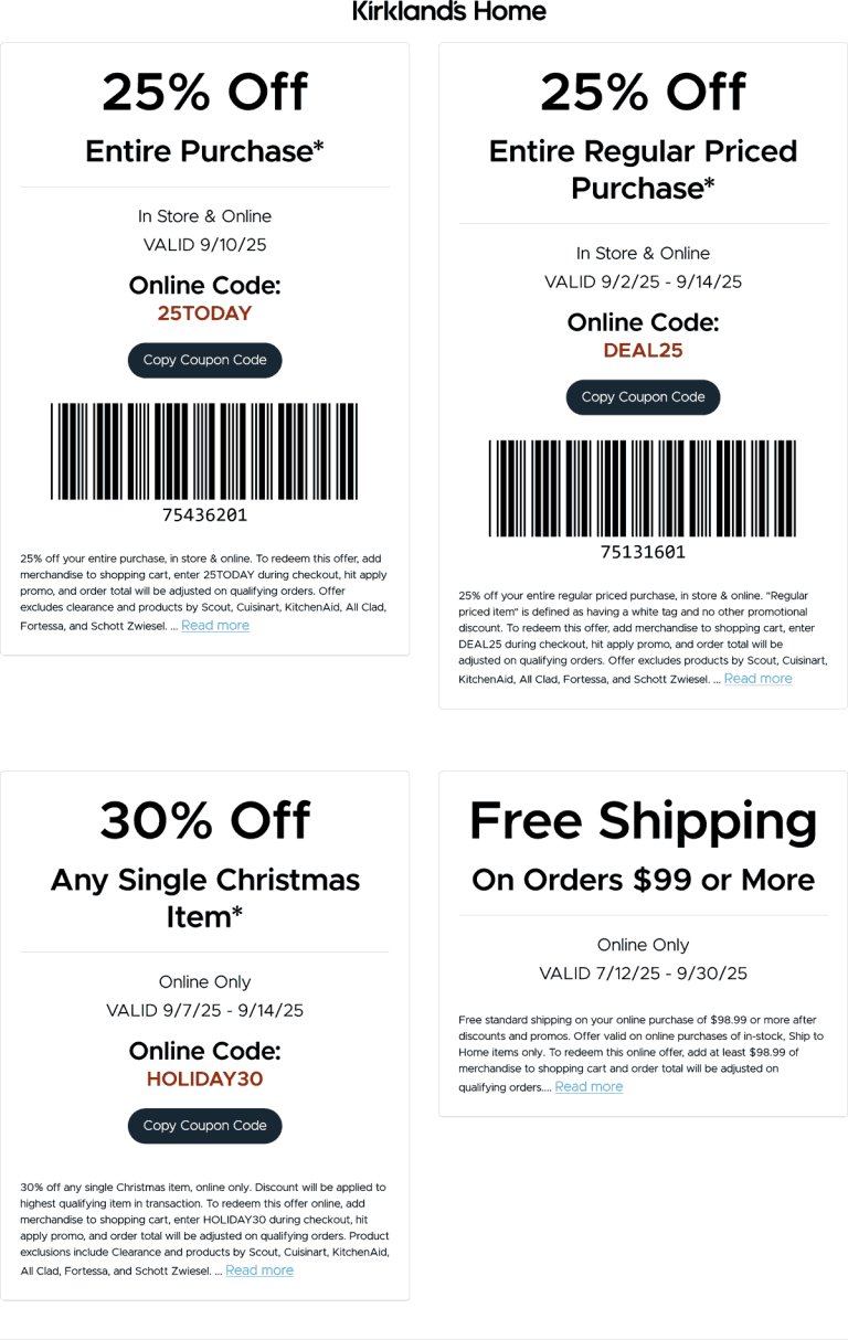 25% off & more at Kirklands, or online via promo code DEAL25