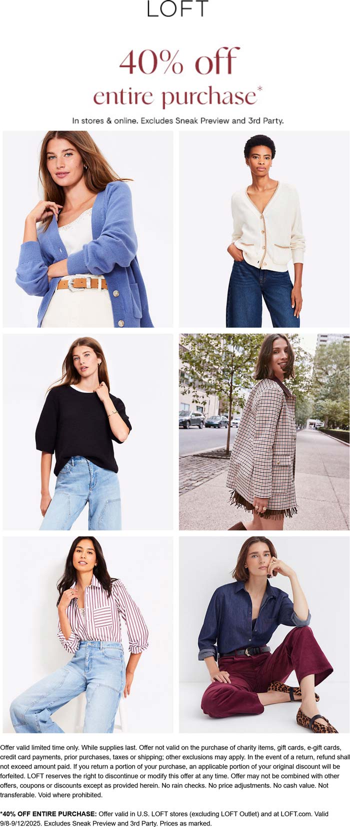 40% off everything at LOFT, ditto online