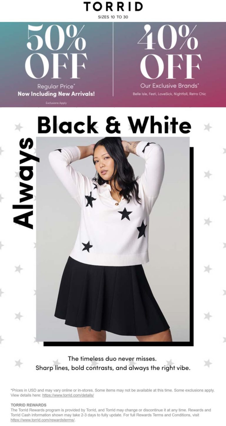 50% off new arrivals online at Torrid