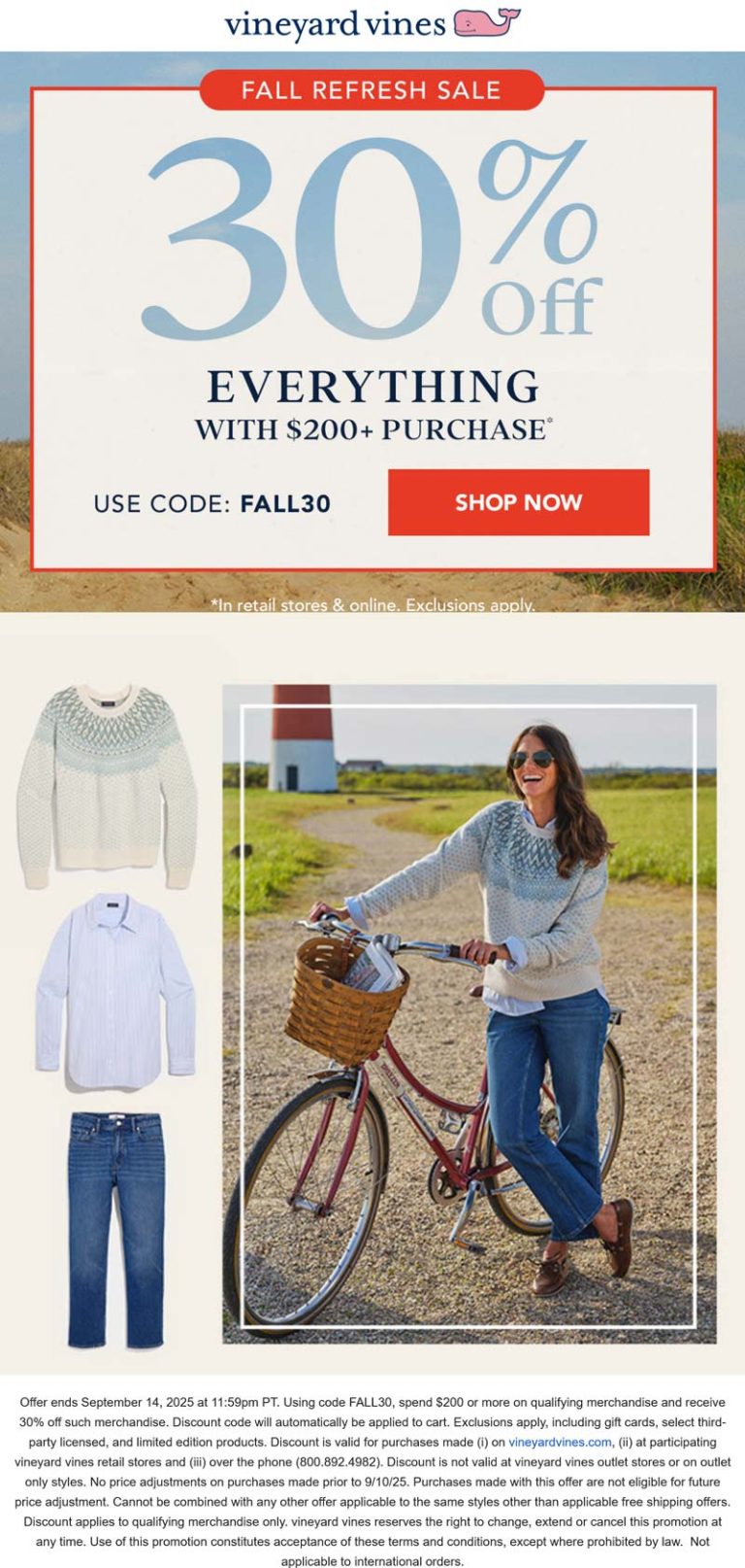 30% off $200+ at Vineyard Vines, or online via promo code FALL30