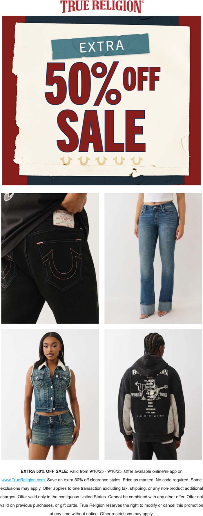 Extra 50% off sale items online at True Religion