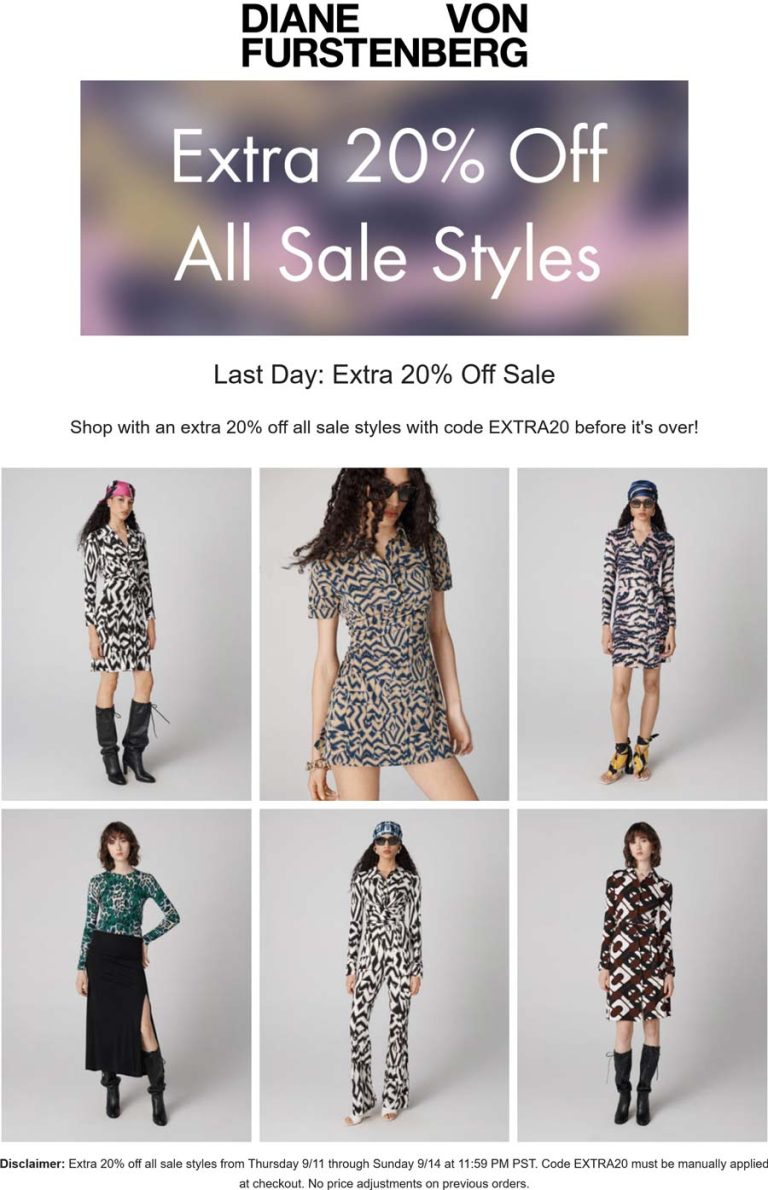 Extra 20% off sale styles today at Diane von Furstenberg