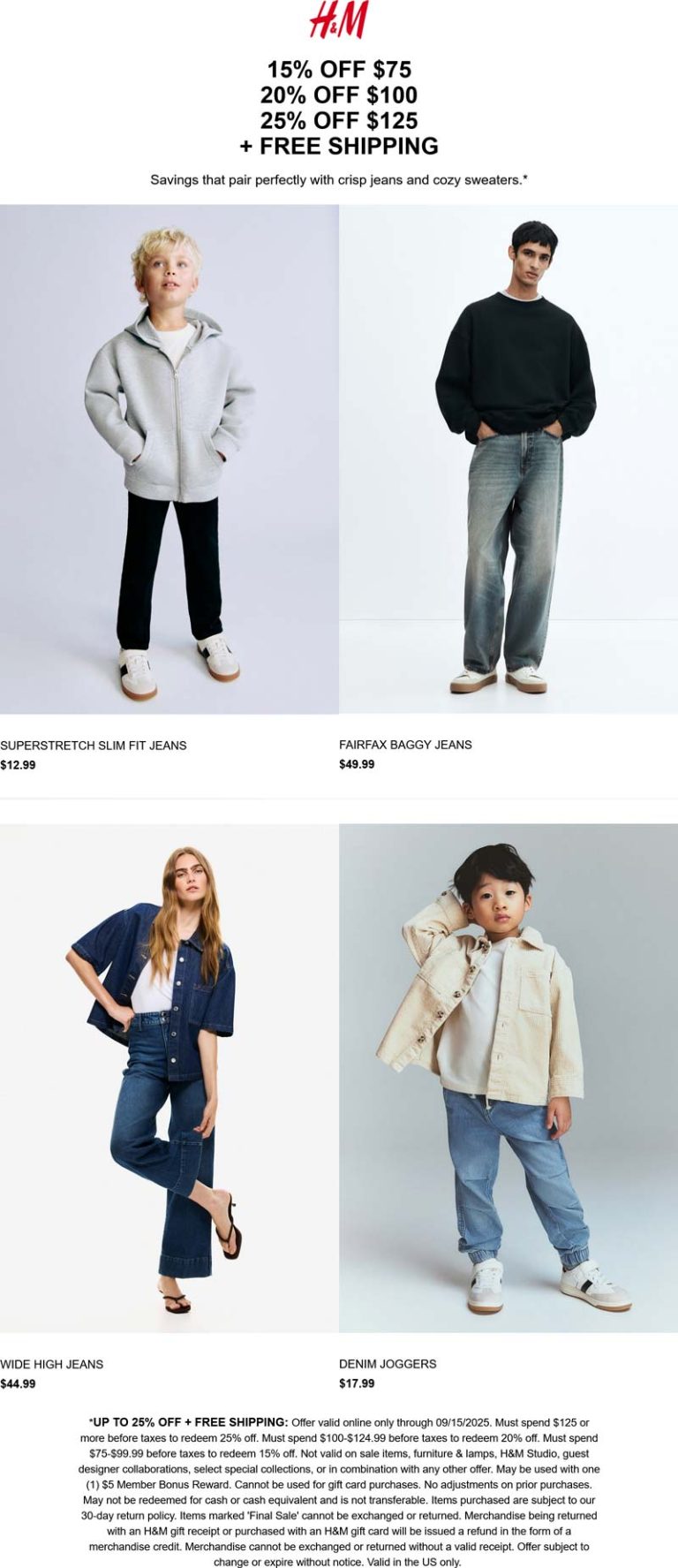 H&M coupon: 15-25% off $75+ at H&M