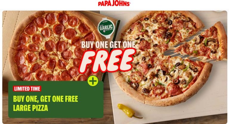 Second large pizza free at Papa Johns