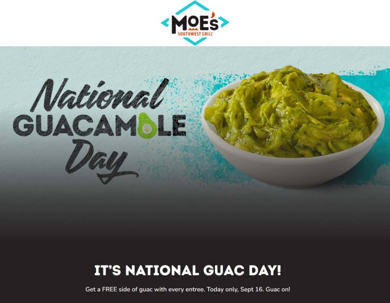 Free guacamole with your entree today at Moes Southwest Grill
