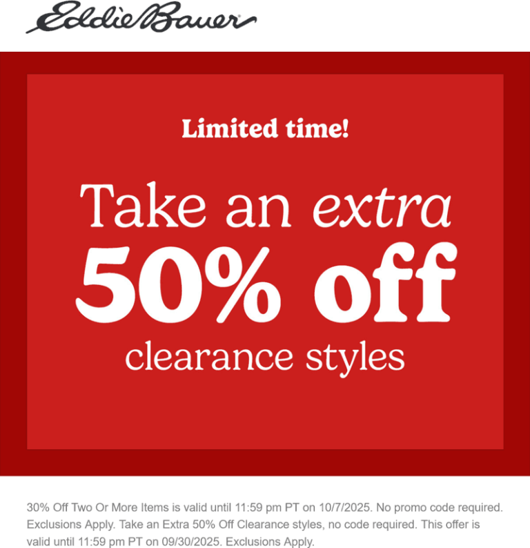 Extra 50% off clearance at Eddie Bauer