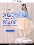 20-25% off everything at Cider via promo code CIDER5TH #cider