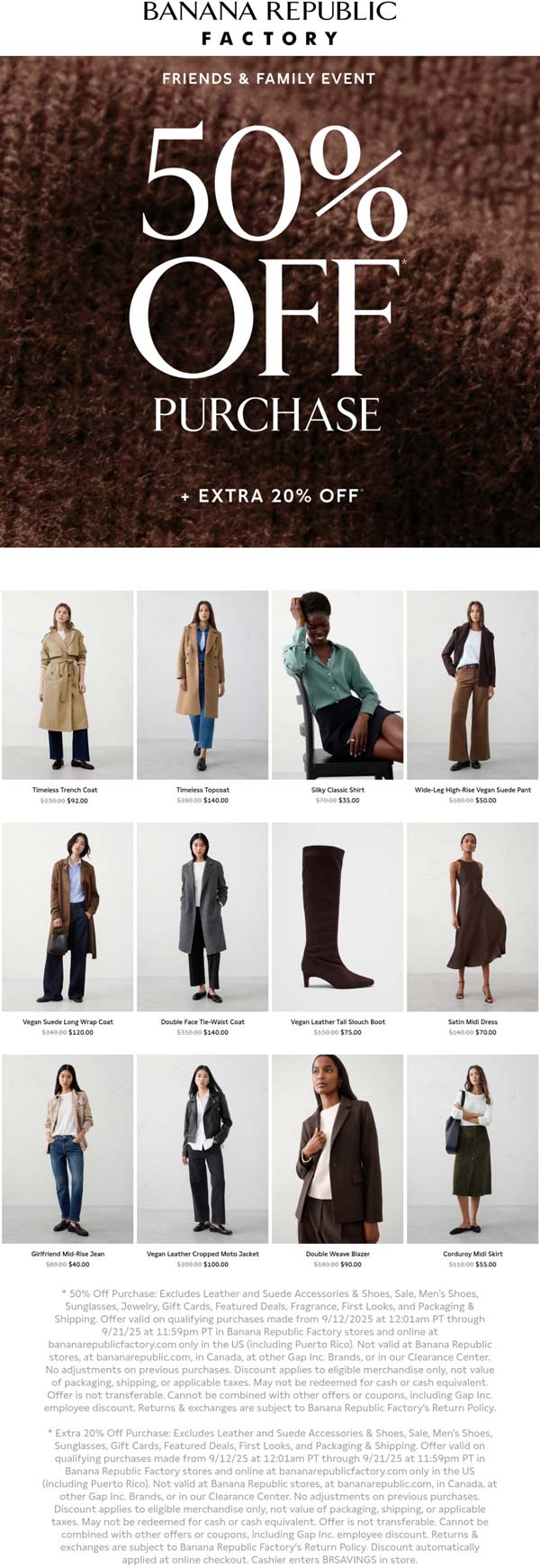 70% off at Banana Republic Factory, ditto online